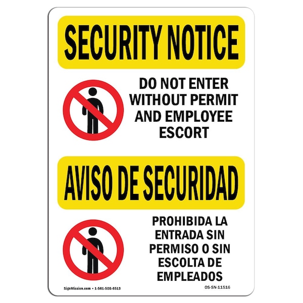 OSHA Security Sign, 3.5" Height, 5" Width, Do Not Enter Bilingual, Landscape, 10PK